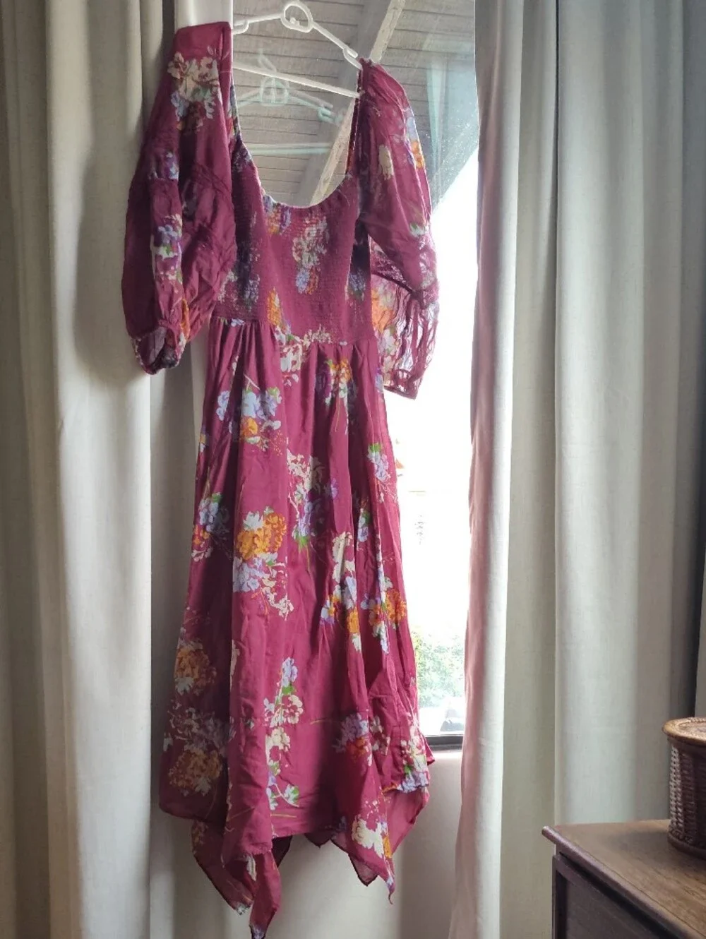 FP Flowy Cotton Floral Low Back Boho Prairie Maxi Dress